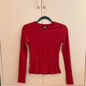 Reformation Red Ribbed Long Sleeve Top